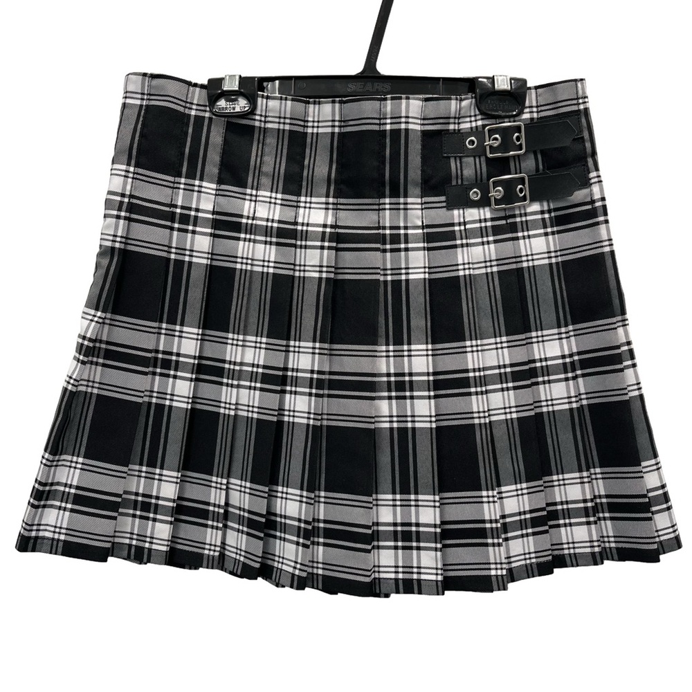 No Boundaries Black and White Pleated Skater Mini Skirt